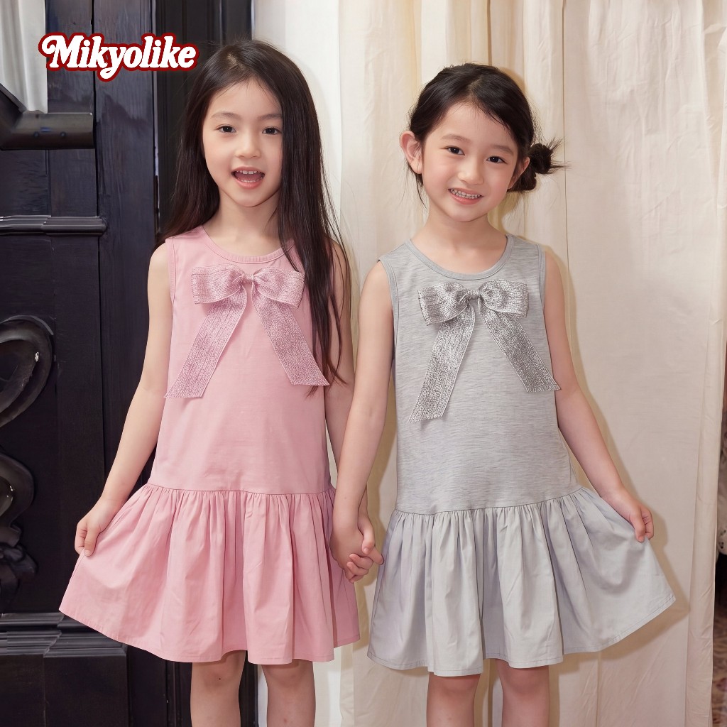 Mikyolike 1-12 ปี สไตล์เกาหลี ชุดเดรสเด็กผู้หญิง แขนกุด ประดับด้วยโบว์ งานปักลูกไม้ ชุดเจ้าหญิงเด็ก ผ้าหนุ่ม ใสสบาย