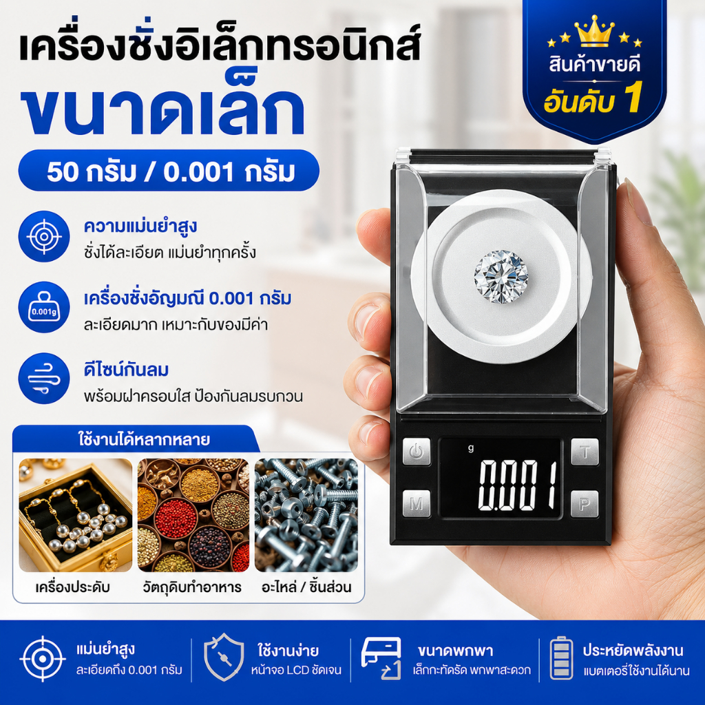 [ส่งเร็ว] เครื่องชั่งดิจิตอล 0.001g (50g) ตาชั่งทอง จิวเวลรี่ พระเครื่อง ทศนิยม 3 ตำแหน่ง เครื่องชั่งพกพา มีฝากันลม