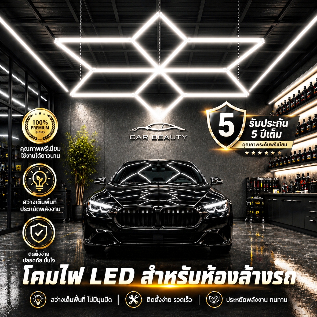โคมไฟ LED รังผึ้ง ไฟเพดานคาร์แคร์ แสงสว่างทั่วถึง เห็นรายละเอียดชัด เหมาะอู่รถ ร้านล้างรถ ส่งไว เก็บเงินปลายทาง COD