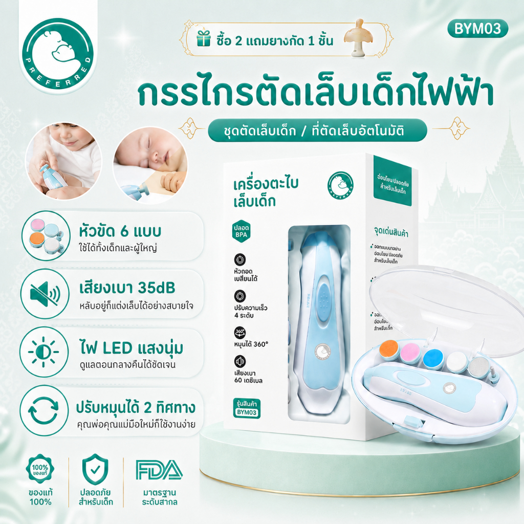 Preferred กรรไกรตัดเล็บเด็กไฟฟ้า ชุดตัดเล็บเด็ก  ที่ตัดเล็บเด็กอัตโนมัติ BYM03