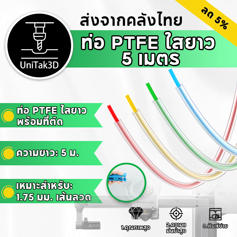 【🚚สินค้าพร้อมส่ง】5m ซุปเปอร์ใส PTFE Tube OD4 ID2.5mm Teflon tube 1.75mm พร้อมตัวตัด for Bambu Lab A1/A1 mini/P2S/P1S/X1