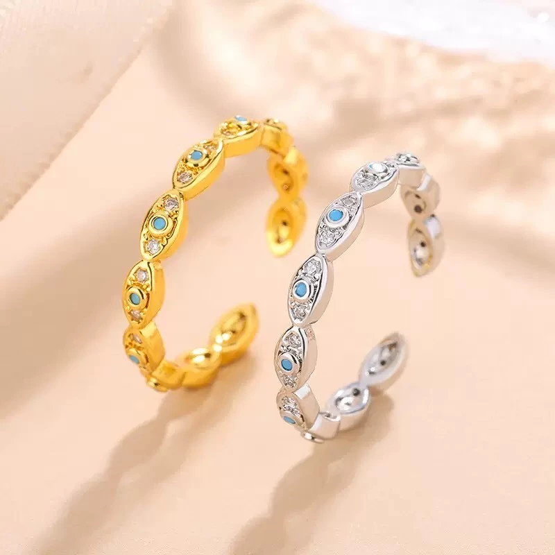 【พร้อมส่งจากไทย】Blue Evil Eye Ring แหวนตาปีศาจ บีบปรับขนาดได้ แหวนแฟชั่นลายวงรี ประดับคริสตัล CZ วัสดุเงินแท้ คุณภาพสูง