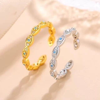 【พร้อมส่งจากไทย】Blue Evil Eye Ring แหวนตาปีศาจ บีบปรับขนาดได้ แหวนแฟชั่นลายวงรี ประดับคริสตัล CZ วัสดุเงินแท้ คุณภาพสูง