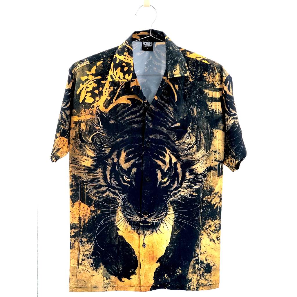 DB393-GoldenTiger เสื้อเชิ้ตฮาวายเสือทองคำ