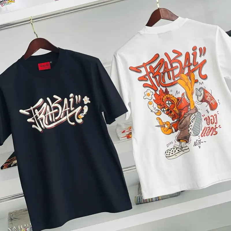 เสื้อยืดลาย Frabai กราฟฟิตีไก่การ์ตูน พิมพ์หลังเต็ม รูปที่ 4