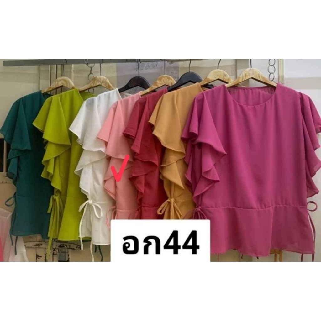 ( อก 40" 42" 44") yaya เสื้อชีฟองสตรี สวยๆใส่สบาย ลายสีล้วน มีซับใน แขนสั้น ระบาย ผูกโบว์ข้าง เกรดพรีเมียม มีหลายสี