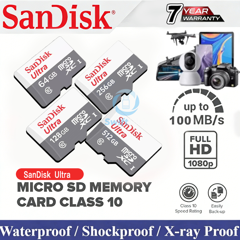 (ส่งไว) SanDisk Ultra Micro SD Card 32GB 64GB 128GB 256GB 512GB 1TB Class10 ของแท้ กล้องวงจรปิด โทรศัพท์ TF Card