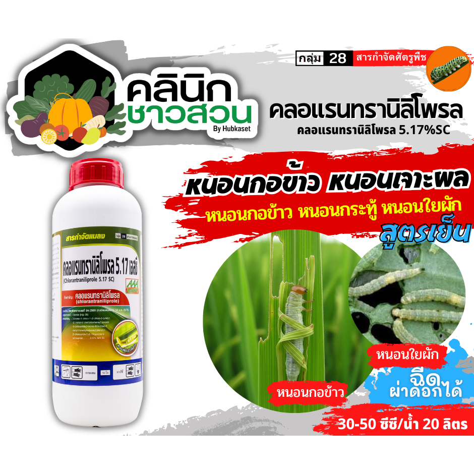 🥬 คลอแรนทรานิลิโพรล 5.17% เอสซี 1ลิตร ป้องกันกำจัดหนอน ออกฤทธิ์สัมผัสและกินน็อค ถูกตัวน็อค สามารถกำจัดหนอนได้ดี