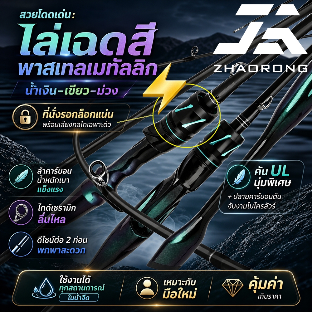 ZHAORONG💪จัดส่งทันที คันเบ็ดตกปลา สองท่อนคุณภาพสูง คันเบ็ด UL คาสติ้ง/สปินนิ่ง 1.68/1.8M รอกเบส คัน เบส คันเบ็ดหยดน้ำ
