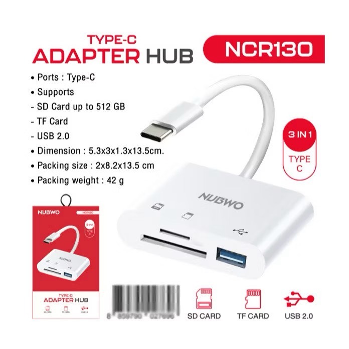 NUBWO NCR130 3 IN 1 TYPE-C USB HUB รองรับ SD Card/TF Card/USB รับความจุได้ถึง 512GB