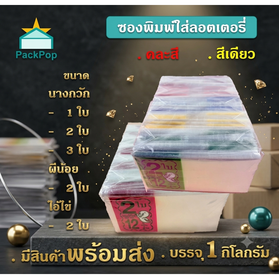 ซองใส่ลอตเตอรี่ 1ใบ 2ใบ 3 ใบ ซองพิมพ์ (คละสี) 1Kg