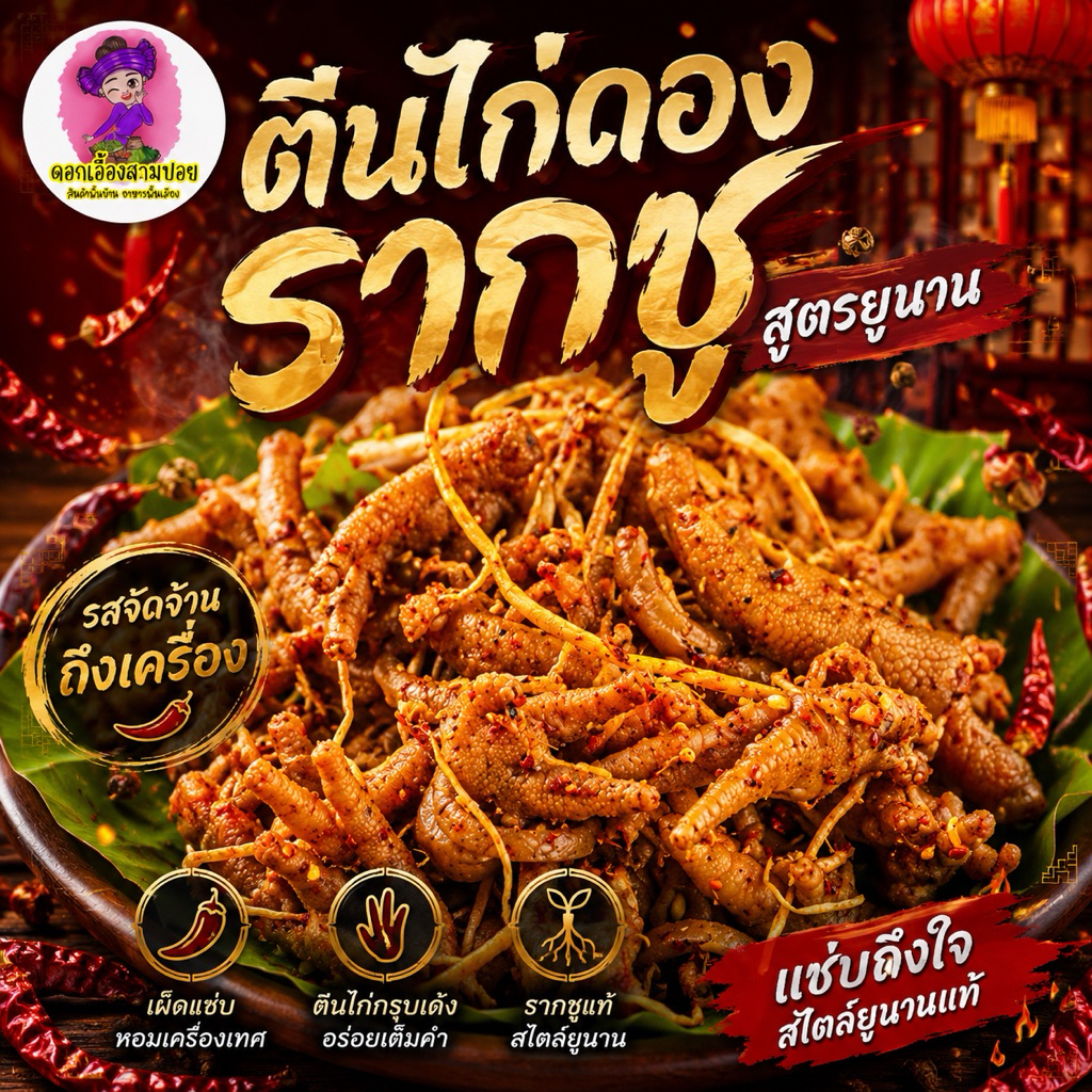 ตีนไก่ดองรากชู สูตรงา 300g สูตรยูนาน แซ่บจัดจ้าน แซ่บถึงใจ