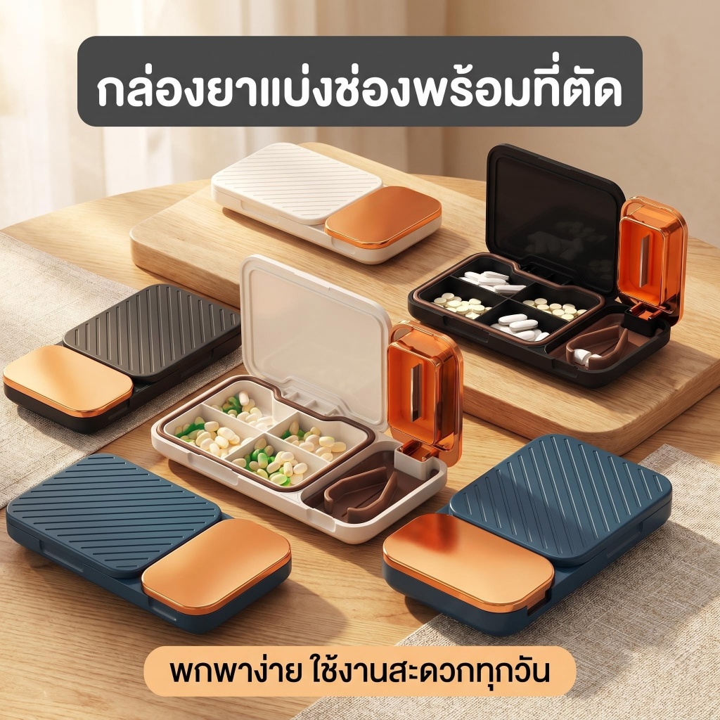 【สินค้าพร้อมส่ง】กล่องยาแบ่งช่อง มีอุปกรณ์ตัดยาในตัว ตลับยาพกพา 4 ช่อง พกพาง่าย ใช้งานสะดวกประจำวัน
