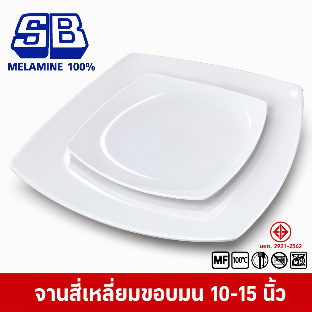 SB Melamine จานเมลามีนสี่เหลี่ยม สำหรับ ใส่สเต็ก หมูกระทะ รุ่น จัมโบ้ ใหญ่ 10-15 นิ้ว P471
