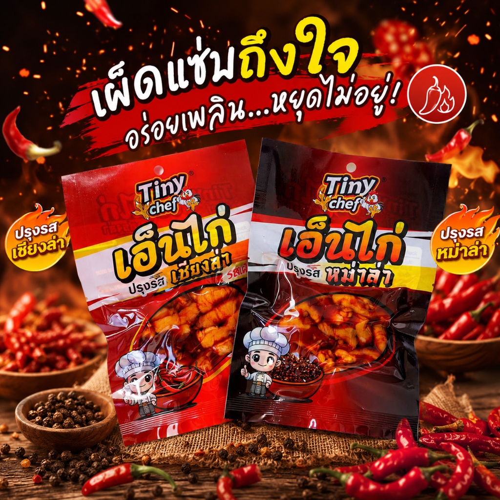เอ็นไก่รสหม่าล่า เผ็ดชาเข้มถึงใจ เอ็นไก่เชียงล่า เคี้ยวหนึบไม่มีกระดูก กินสะดวกทุกที่ อร่อยจัดจ้านพร้อมเติมพลังทุกเวลา