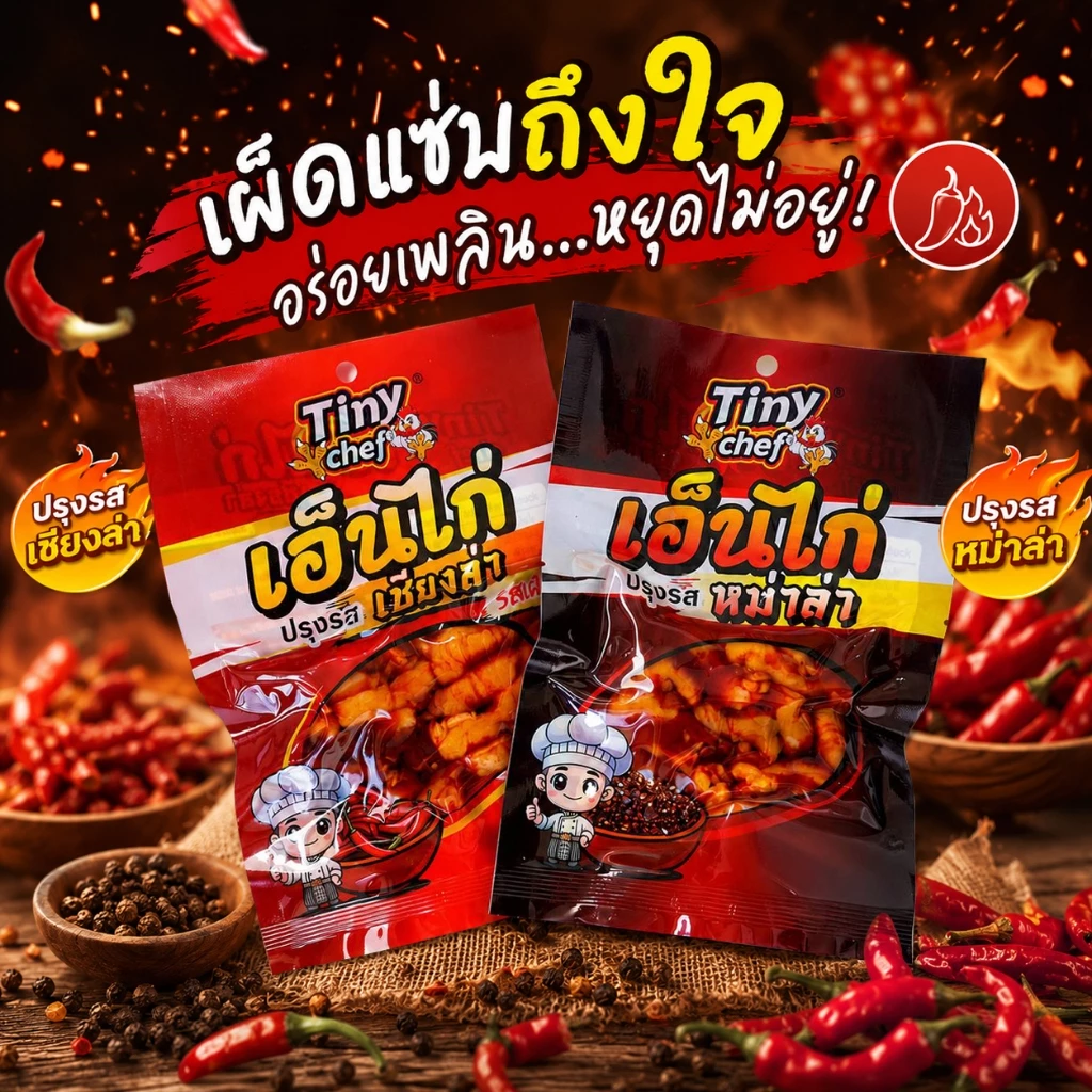 เอ็นไก่รสหม่าล่า เผ็ดชาเข้มถึงใจ เอ็นไก่เชียงล่า เคี้ยวหนึบไม่มีกระดูก กินสะดวกทุกที่ อร่อยจัดจ้านพร้อมเติมพลังทุกเวลา
