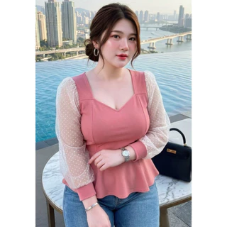 เสื้อใส่ทำงาน งานบุญ ไปวัด สาวอวบอ้วน แขนมุ้งจุดกำมะหยี่ สีดำ สีขาว สวยปิดพุงพลางหุ่น อก 46-56 นิ้ว