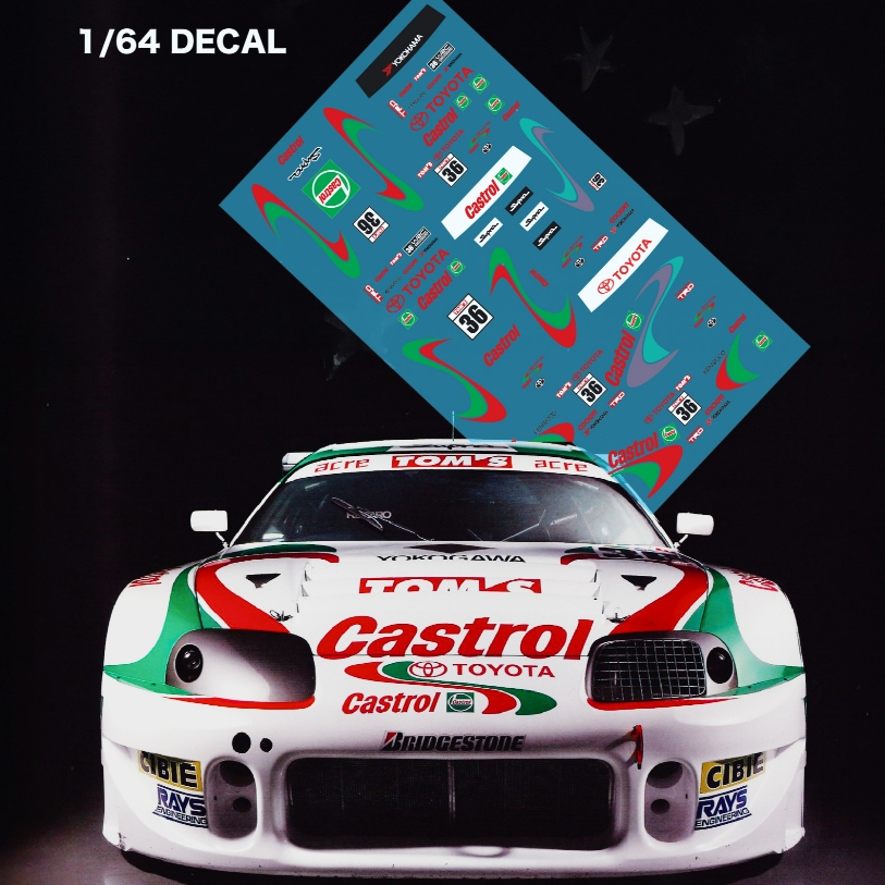 Castrol Tom's 1:64 Racing Decal water slide ดีคอลน้ำ หมึกรองขาว คาสตอล ทอมส์ Decal 1/64