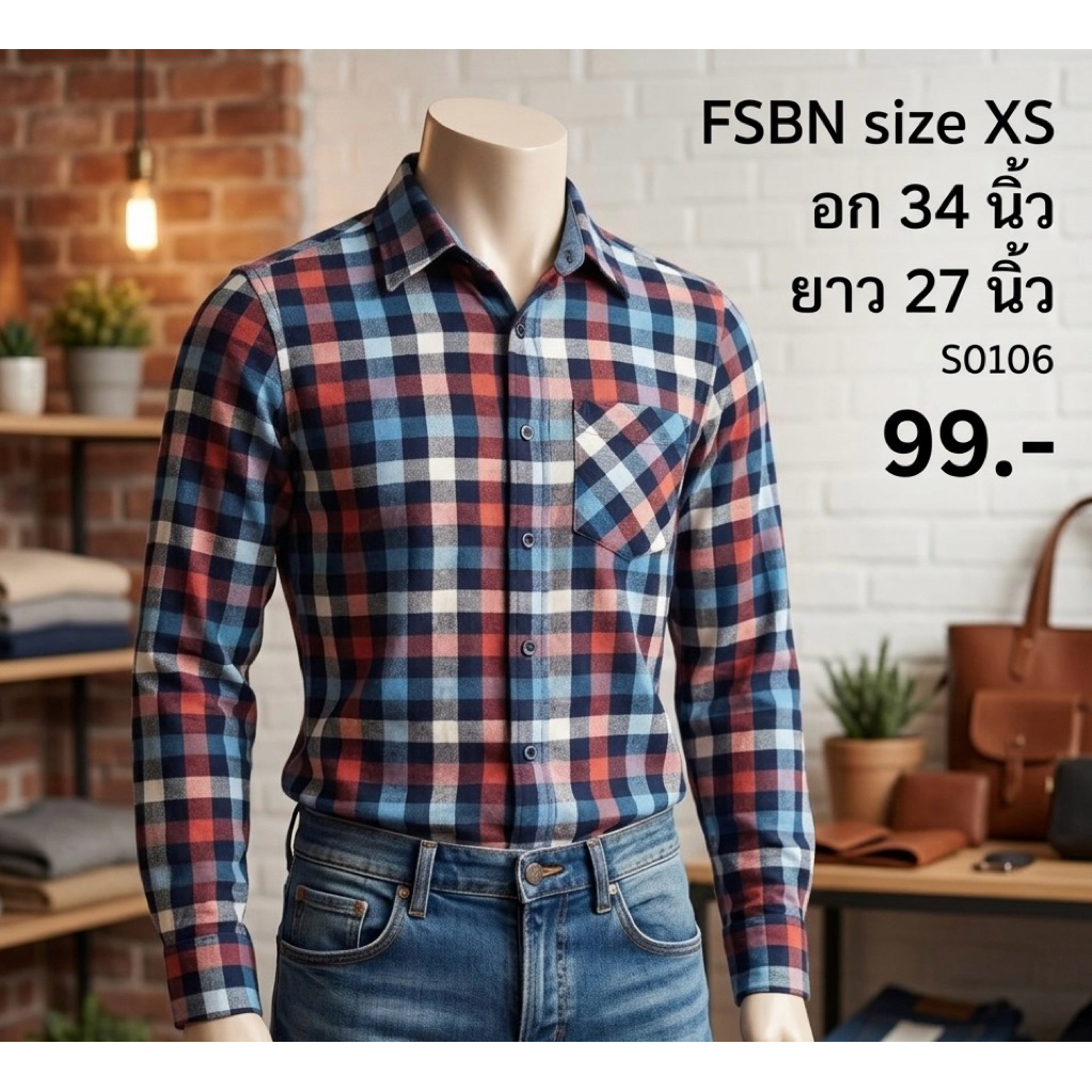🔥 เสื้อเชิ้ตลายสก๊อต FSBN แขนยาว 🔥รหัส S0106