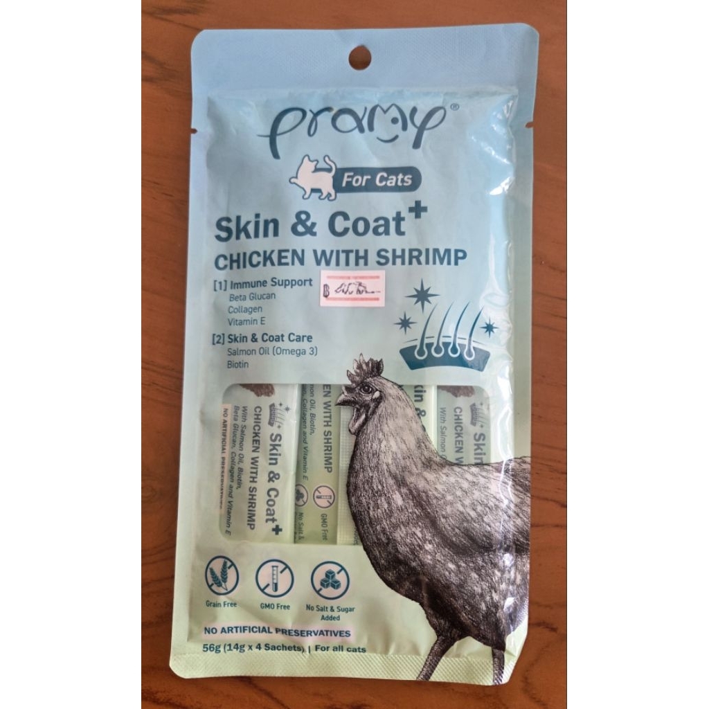 ขนมแมวเลีย Pramy Skin&Coat Chicken with Shrimp