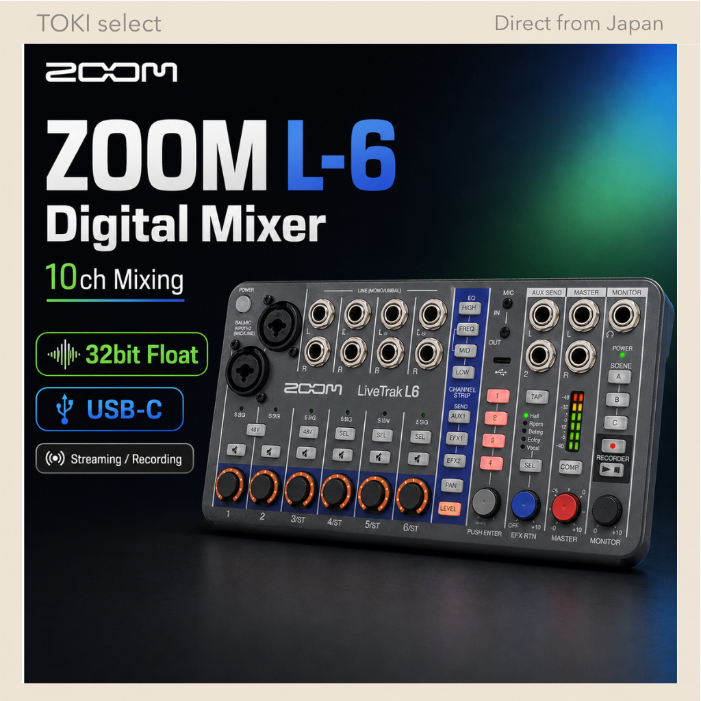 ZOOM L-6 Digital Mixer 10 Channel 32 Bit Float Recording USB C Streaming Mixer