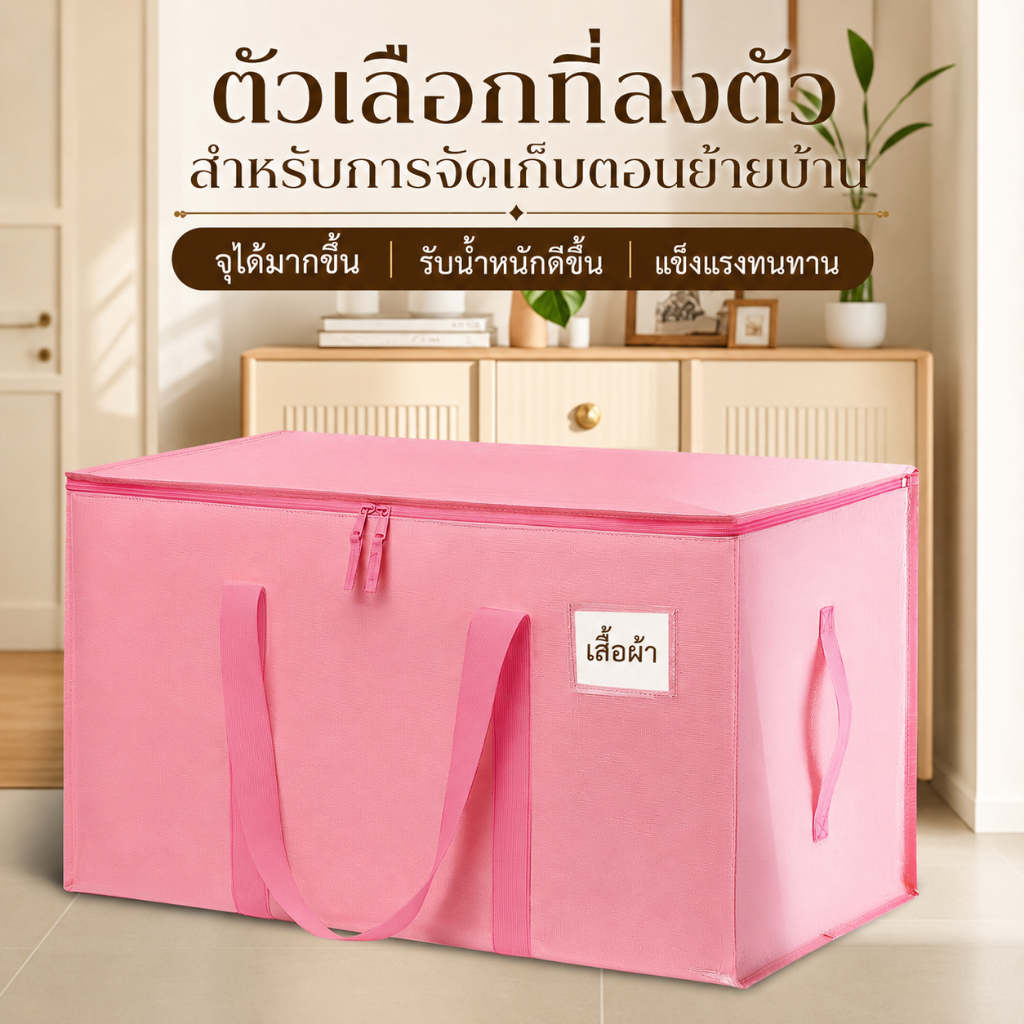 ถุงเก็บของขนาดใหญ่ ถุงเก็บเสื้อผ้า ถุงเก็บผ้านวม ผ้าห่ม รุ่นหนาพิเศษ วัสดุ PE/PP กันน้ำ กันชื้น กันฝุ่น พับได้ ใช้งานอเน