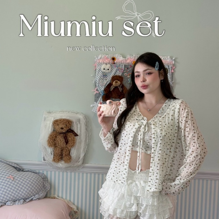 Miumiu set เซ็ท2ชิ้น เสื้อกล้าม+เสื้อคลุมแขนยาว งานผ้านิ่มยืด แมทช์ง่าย ใส่สบาย อกใหญ่สำหรับสาวอวบ