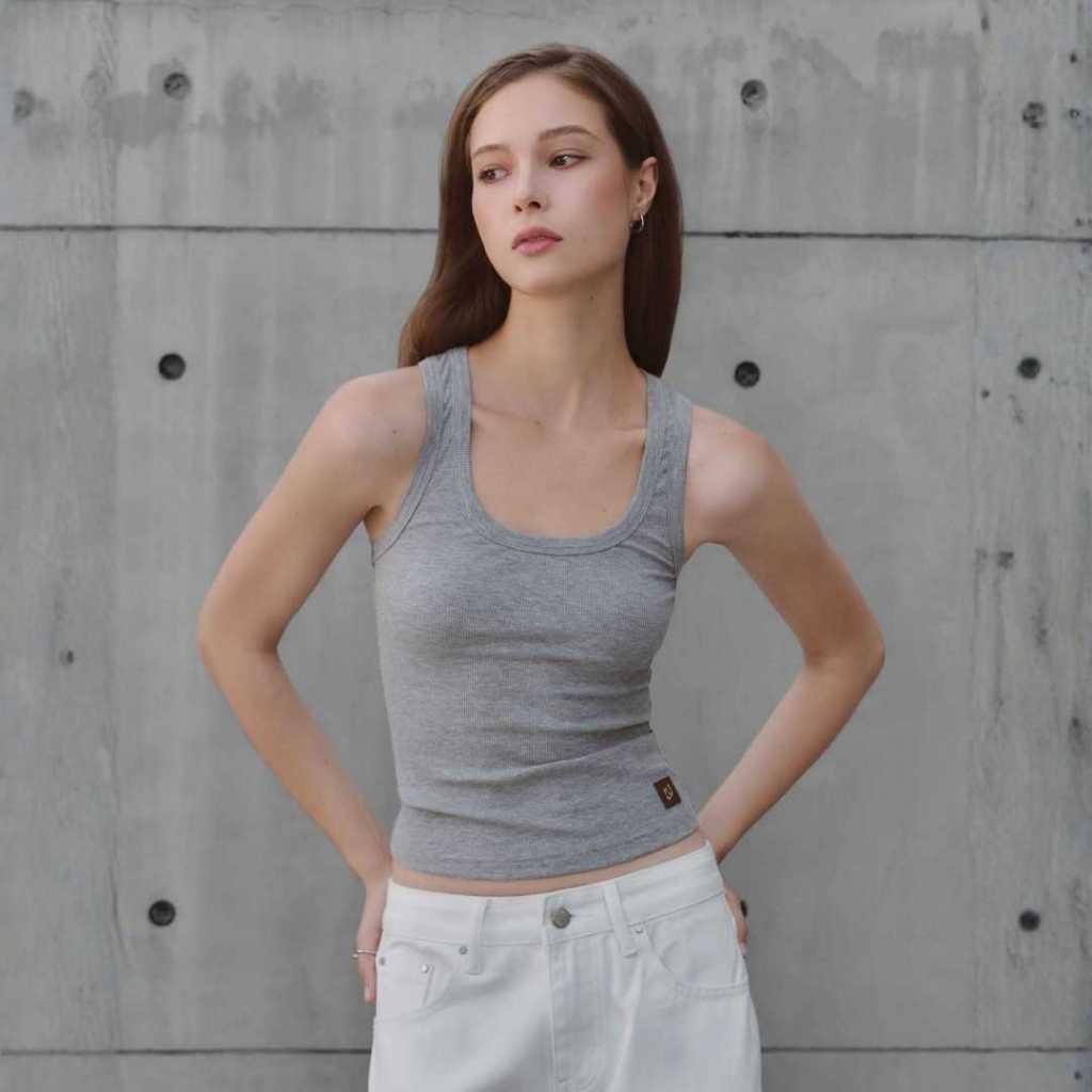 Withit Tank Top With W Gold Leather Patch เสื้อกล้ามวิทอิท - TPW02863