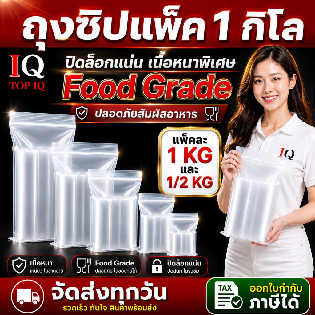 ถุงซิป แพ็ค 1 กิโล และ 0.5 กิโล ถุงซิปใส่เสื้อผ้า ถุงซิปใส Zip bags plastic