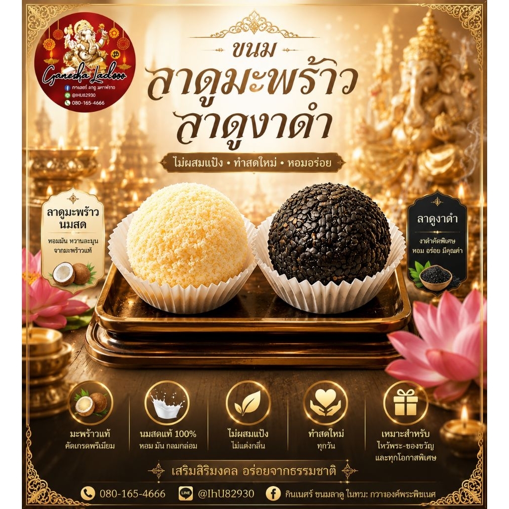ขนมลาดูมะพร้าวงาดำ ถวายเทพย์ได้ทุกพระองค์