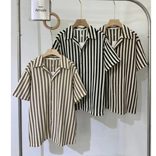 รวมเชิ้ตลายริ้วผู้ชาย สไตล์เกาหลี เสื้อเชิ้ตแขนสั้นลายริ้วสุดเท่ งานคอลใหม่มาแรง