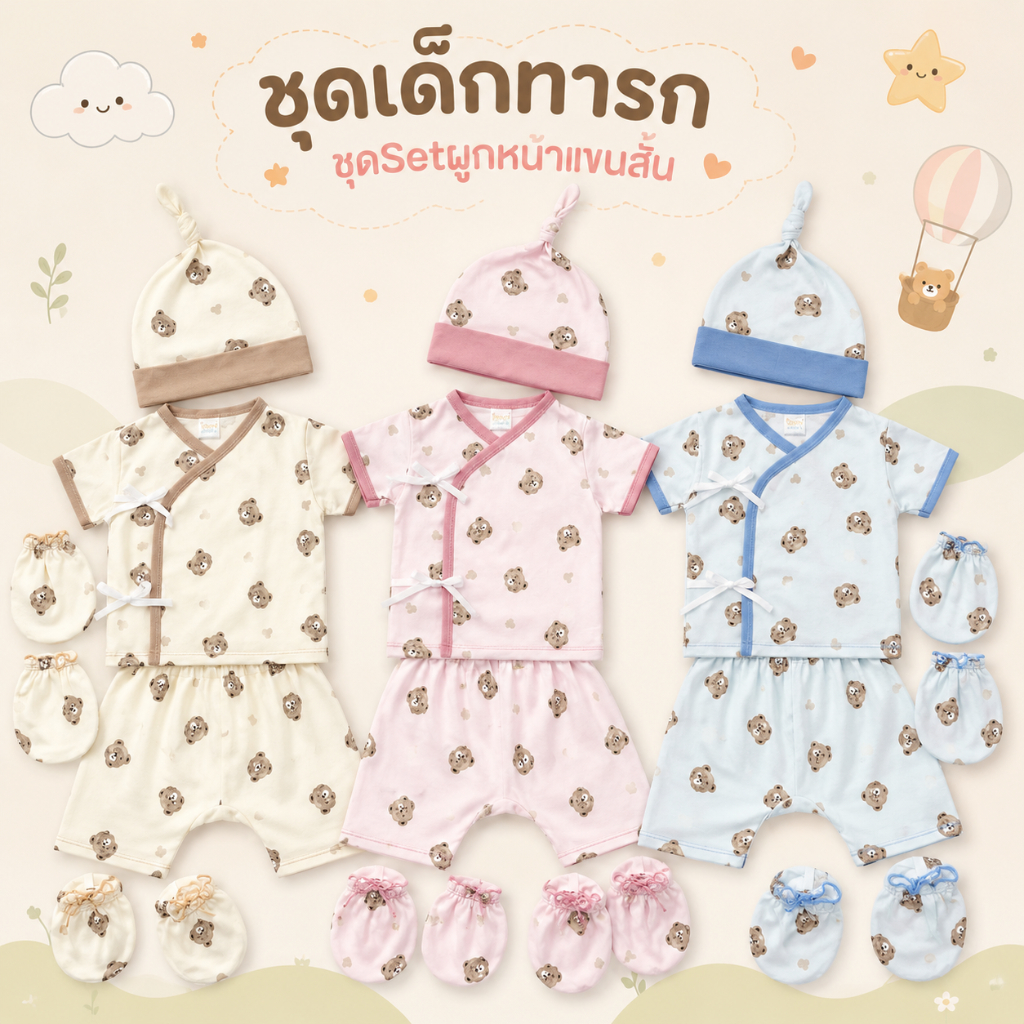 Royal kids   ชุดSetผูกหน้า เเขนสั้น แรกเกิด 5 ชิ้น iconkids