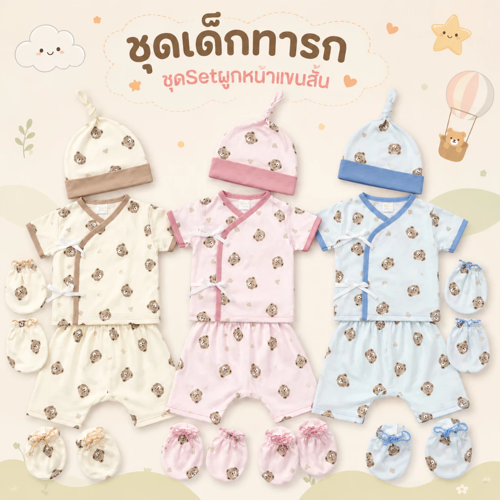 Royal kids ชุดSetผูกหน้า เเขนสั้น แรกเกิด 5 ชิ้น iconkids