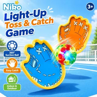 NIKO เซ็ตไม้รับลูกบอลจุ๊บสูญญากาศ ของเล่นกีฬาเด็ก ลูกบอลมีไฟเด้งนุ่ม เล่นโยนรับ ฝึกปฏิกิริยาและสมาธิ เหมาะสำหรับเด็ก