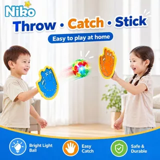 NIKO เซ็ตไม้รับลูกบอลจุ๊บสูญญากาศ ของเล่นกีฬาเด็ก ลูกบอลมีไฟเด้งนุ่ม เล่นโยนรับ ฝึกปฏิกิริยาและสมาธิ เหมาะสำหรับเด็ก