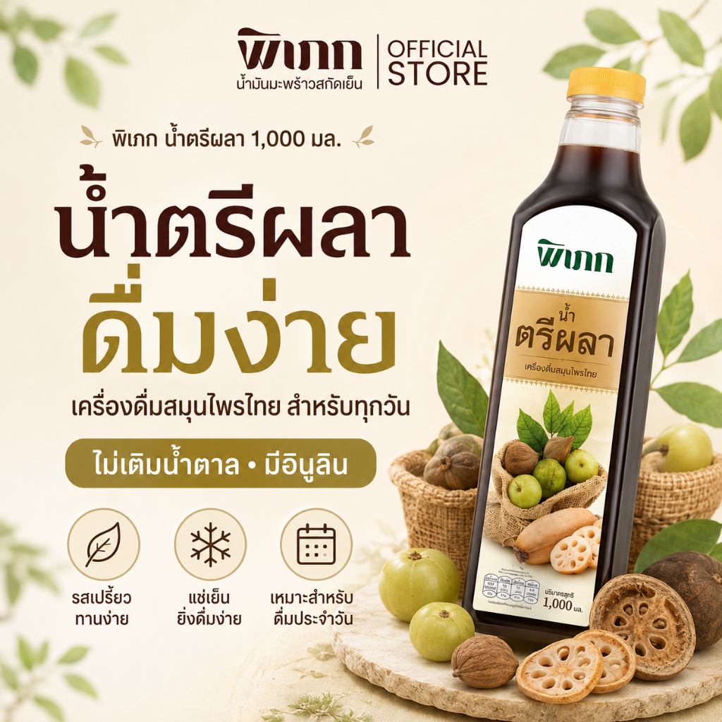 น้ำตรีผลา พิเภก สูตรเข้มข้น ช่วยปรับสมดุลลำไส้ คืนความสบายท้อง ลดความอึดอัด