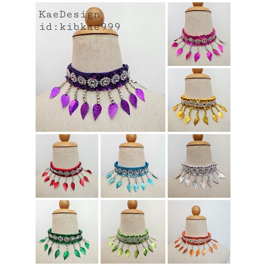 พร้อมส่ง สร้อยคอ โชคเกอร์คอการแสดง สร้อยห้อยใบไม้