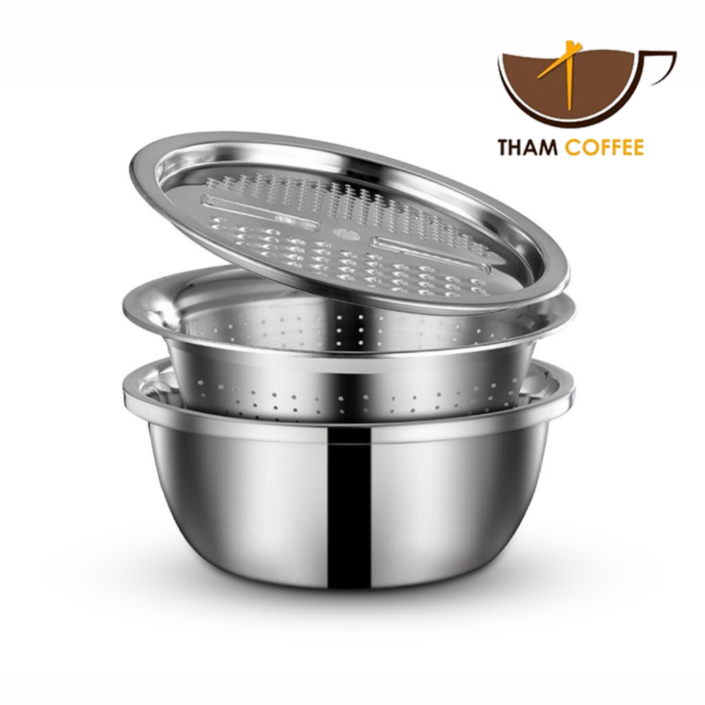 ชุดกะละมังขูดผัก ชามขูดผักผลไม้ ชุด3ใบชามขูดผักผลไม้ stainless basin ขูด สไลด์ ซอยได้ในเซตเดียว Tham coffee