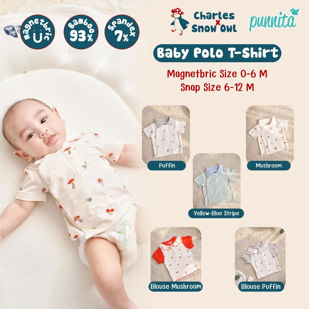 Charles x Snow Owl เสื้อคอปก Polo T-Shirt 0 - 12 เดือน วัสดุจากผ้าใยไผ่พรีเมี่ยม