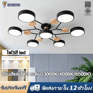 GOGEOUS โคมไฟเพดาน LED ไฟ3สี ขาวสว่าง/แสงธรรมชาติ/แสงอุ่น ไฟติดเพดาน ไฟห้องนอน ห้องนั่งเล่น ห้องทำงาน