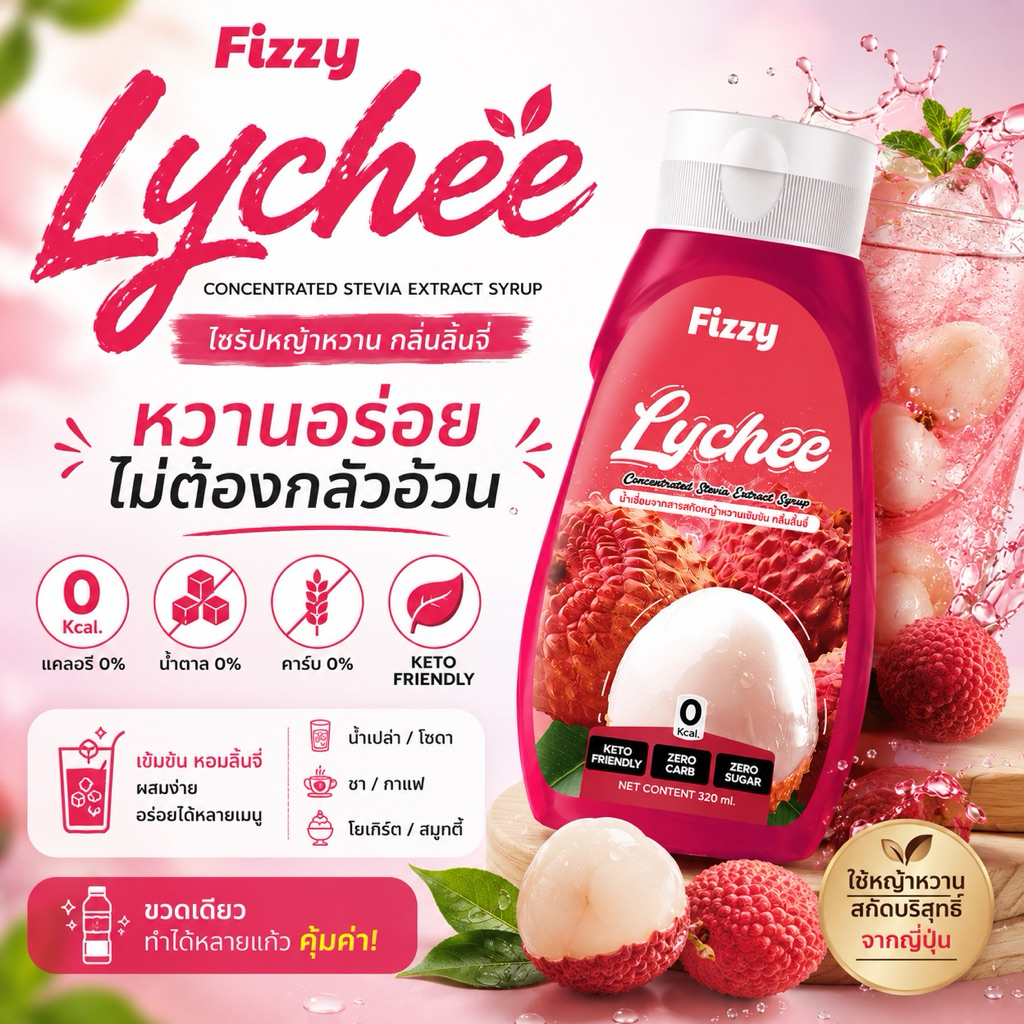 ฟรีซซี่ ไซรัปคีโต ลิ้นจี่ เปรี้ยว หวาน หอม ชงง่ายๆแค่ 1 นาที