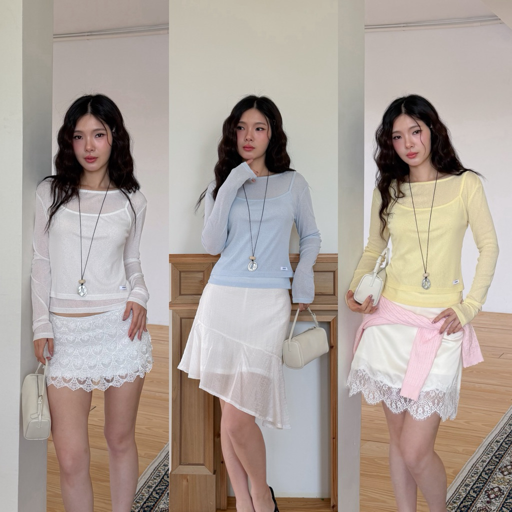 (SHOP.POPO-Emma top เสื้อเซ็ท 2 ชิ้นเสื้อแขนยาว+สายเดี่ยวผ้าซีทรู