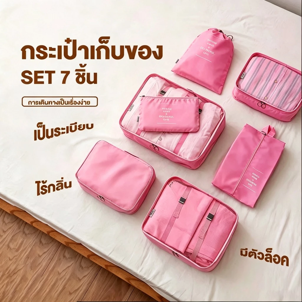 [พร้อมส่ง] ชุดกระเป๋าจัดระเบียบกระเป๋าเดินทาง 7/8/9 ชิ้น กันน้ำ พับได้ กระเป๋าใส่อุปกรณ์อาบน้ำ หนาพิเศษ ทนทาน