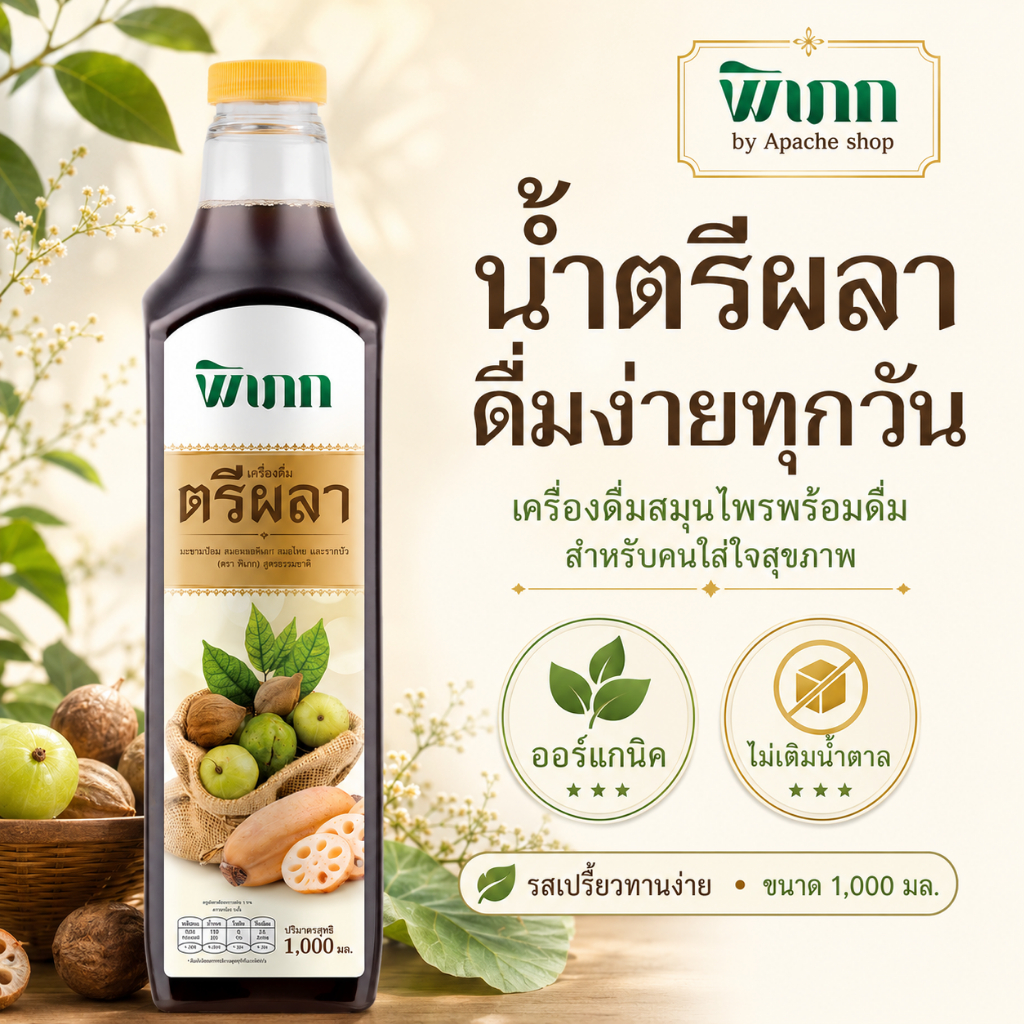 น้ำตรีผลา พิเภก 1000 มล. สมุนไพรพร้อมดื่ม แช่เย็นดื่มง่าย ไม่เติมน้ำตาล
