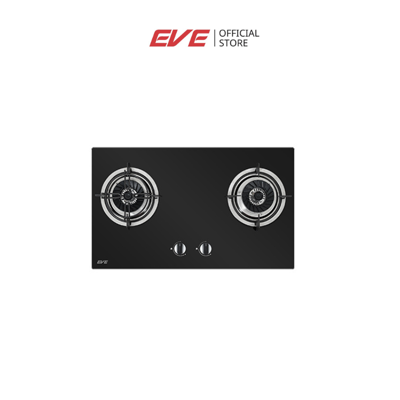 EVE เตาแก๊ส 2 หัวคู่ แบบฝัง หน้าเตากระจกนิรภัยสีดำ FURY 2B