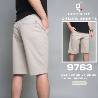 GOODWIN - 9763 CASUAL SHORTS กางเกงขาสั้นเอวขอบร้อยเข็มขัดผู้ชาย ผ้ายืด สีพื้น
