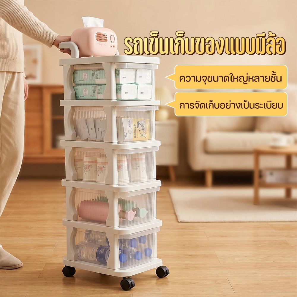 รถเข็นเก็บของ ลิ้นชักเก็บของ ชั้นเก็บของอเนกประสงค์ 2/3/4/5ชั้น มีล้อเลื่อน+ที่จับ เก็บของแบบดึง เหมาะสำหรับคุณแม่