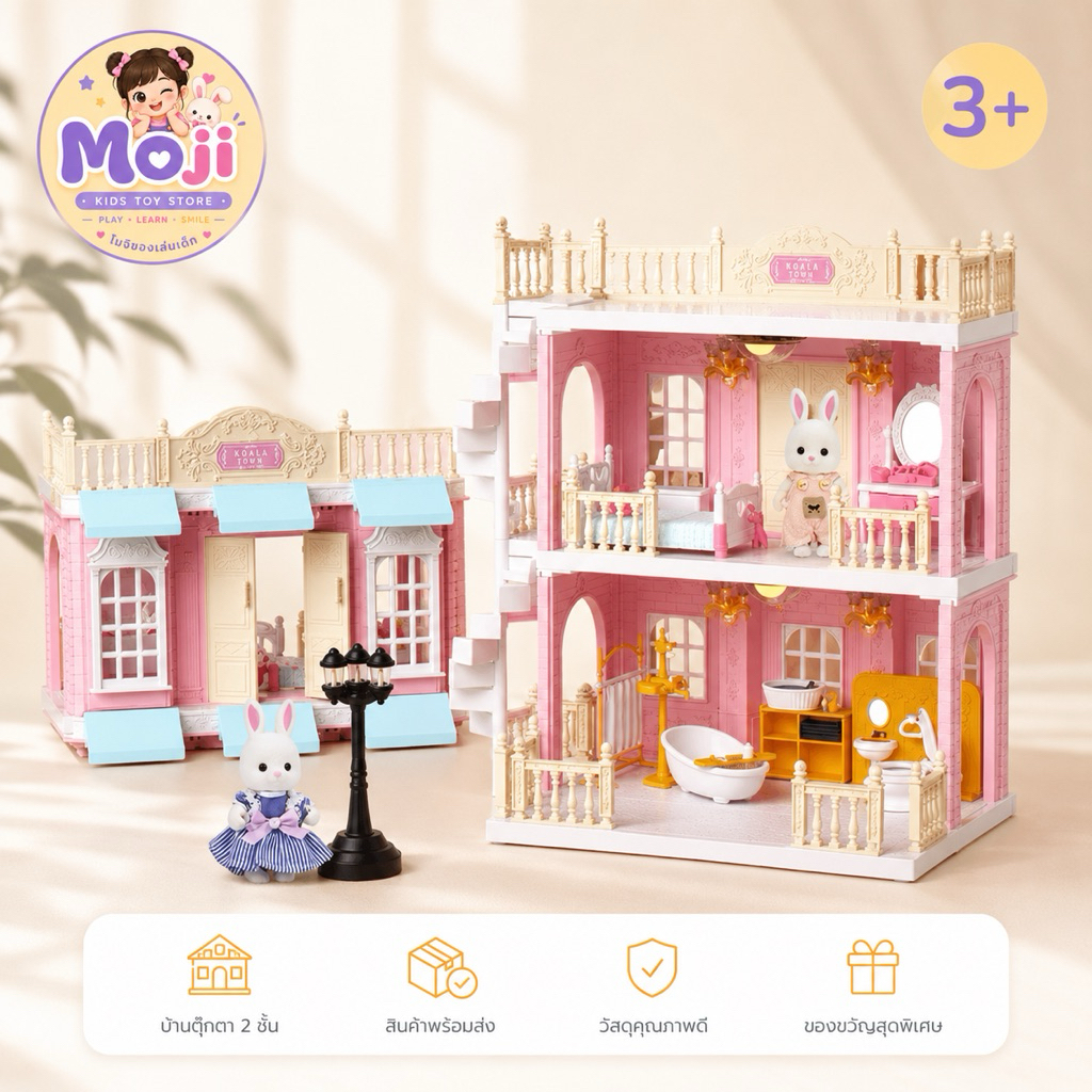 บ้านตุ๊กตา2 ชั้น💖🎁 สไตล์เจ้าหญิง พร้อมห้องครบเซ็ต ตกแต่งสุดน่า ของขวัญวันเกิดเด็ก