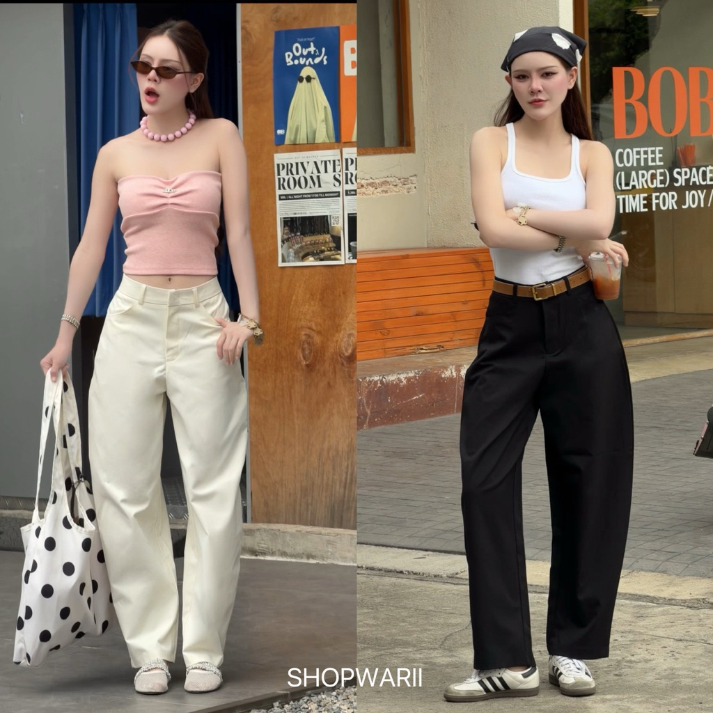 SHOPWARIIกางเกงบาร์เรลรุ่นCurve PANTS(S-2XL)