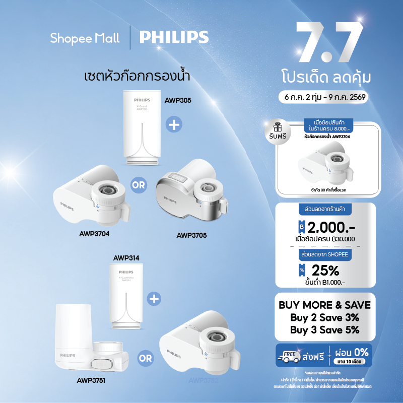 Philips Water AWP3704 AWP3705 AWP3751 AWP3752 เซตหัวก๊อกกรองน้ำ พร้อมไส้กรองแท้ กรองละเอียด น้ำสะอาด